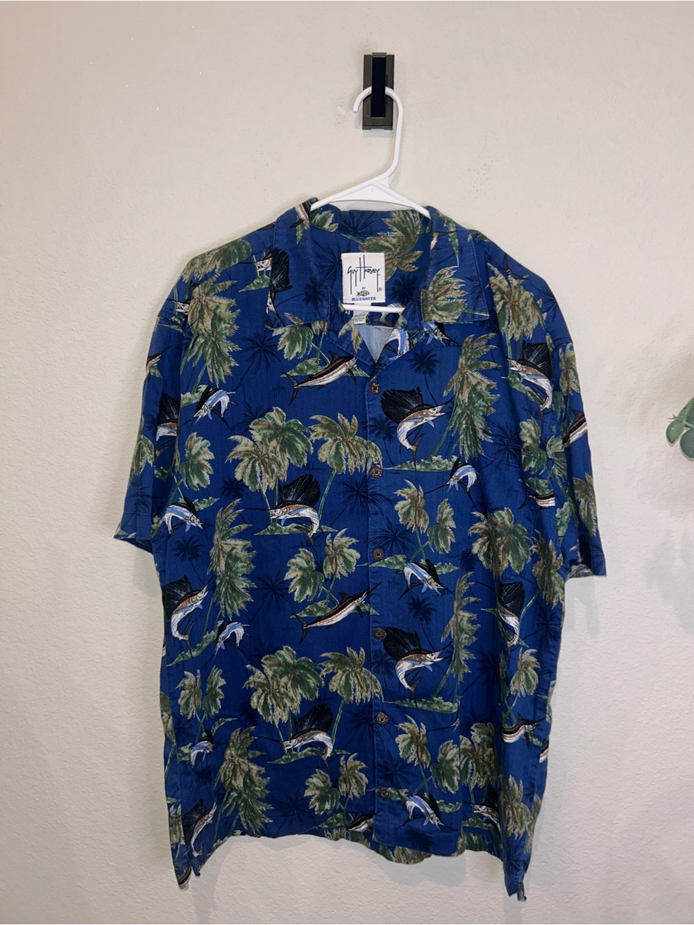 Guy Harvey Blue Short-Sleeve Tropical Sailfish Camp Shirt L